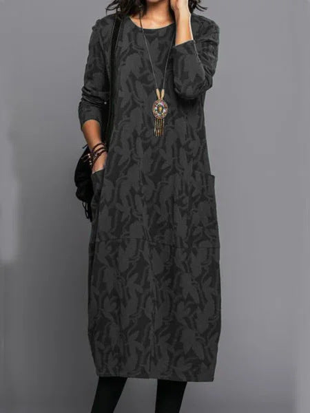 👗✨【S-3XL】Új női mintás ruha, kerek nyakú, hosszú ujjú, tiszta pamutból, puha és kényelmes