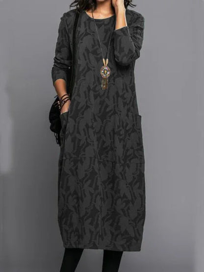 👗✨【S-3XL】Új női mintás ruha, kerek nyakú, hosszú ujjú, tiszta pamutból, puha és kényelmes