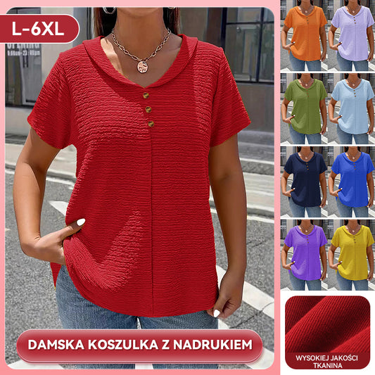 【L-6XL】2026 Nowy Plus Size Jednokolorowy Teksturowany Plisowany T-shirt Damski w Stylu Lalki