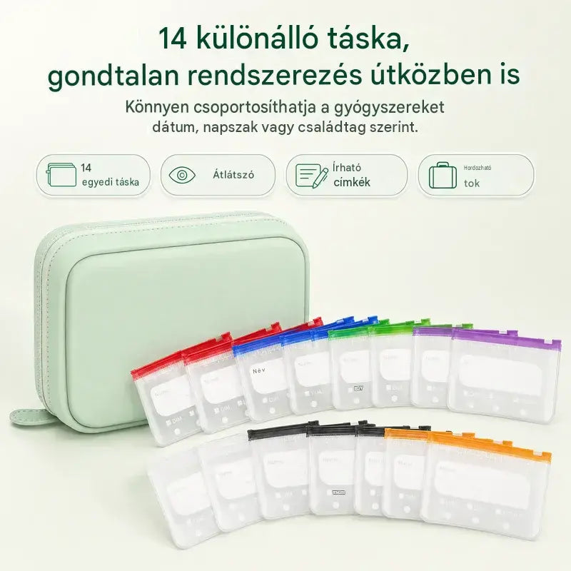 💊 Hordozható gyógyszertartó és rendszerező tok - Rendezetten és biztonságosan tárolhatod tablettáidat, vidd magaddal a gyógyszereidet bárhová!
