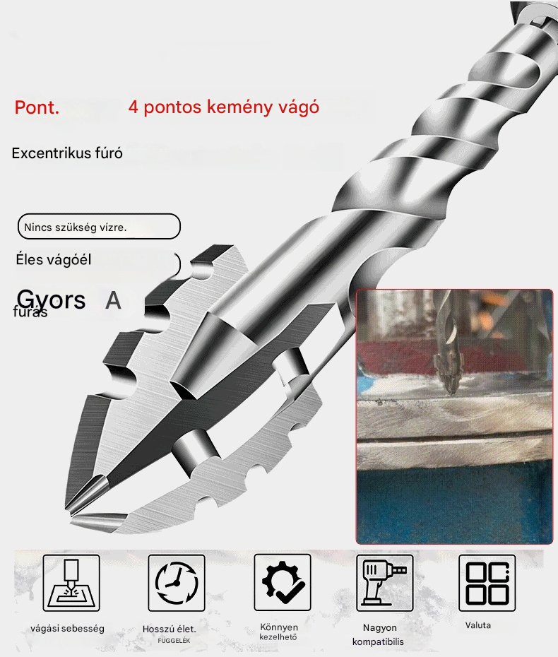 🥇【3+4+5+6+8+10+12mm】Hetedik generációs excentrikus fúrófej rendkívül kemény volfrámacélból, fogazott heggyel
