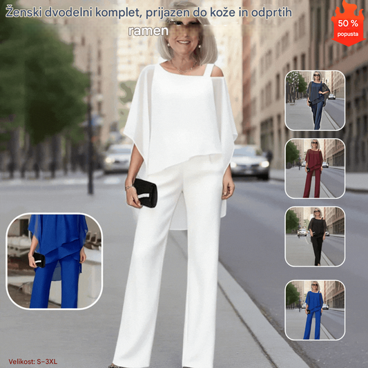 ⏳Časovno omejena ponudba⏰【50–120 KG】👚👖Ženski dvodelni komplet, prijazen do kože z odprtimi rameni✅【Top + hlače】