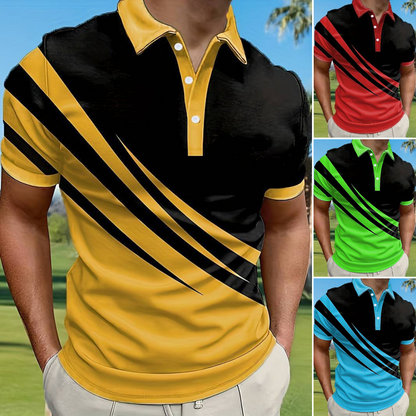 👔【S–6XL】Nagyméretű férfi nyári új 3D nyomott csíkos POLO póló