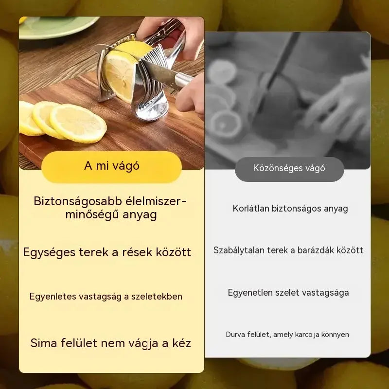 【Második termék féláron】🍅 Rozsdamentes acél kézi konyhai szeletelő | Útmutató paradicsom, citrom, hagyma és egyebek egyenletes szeleteléséhez