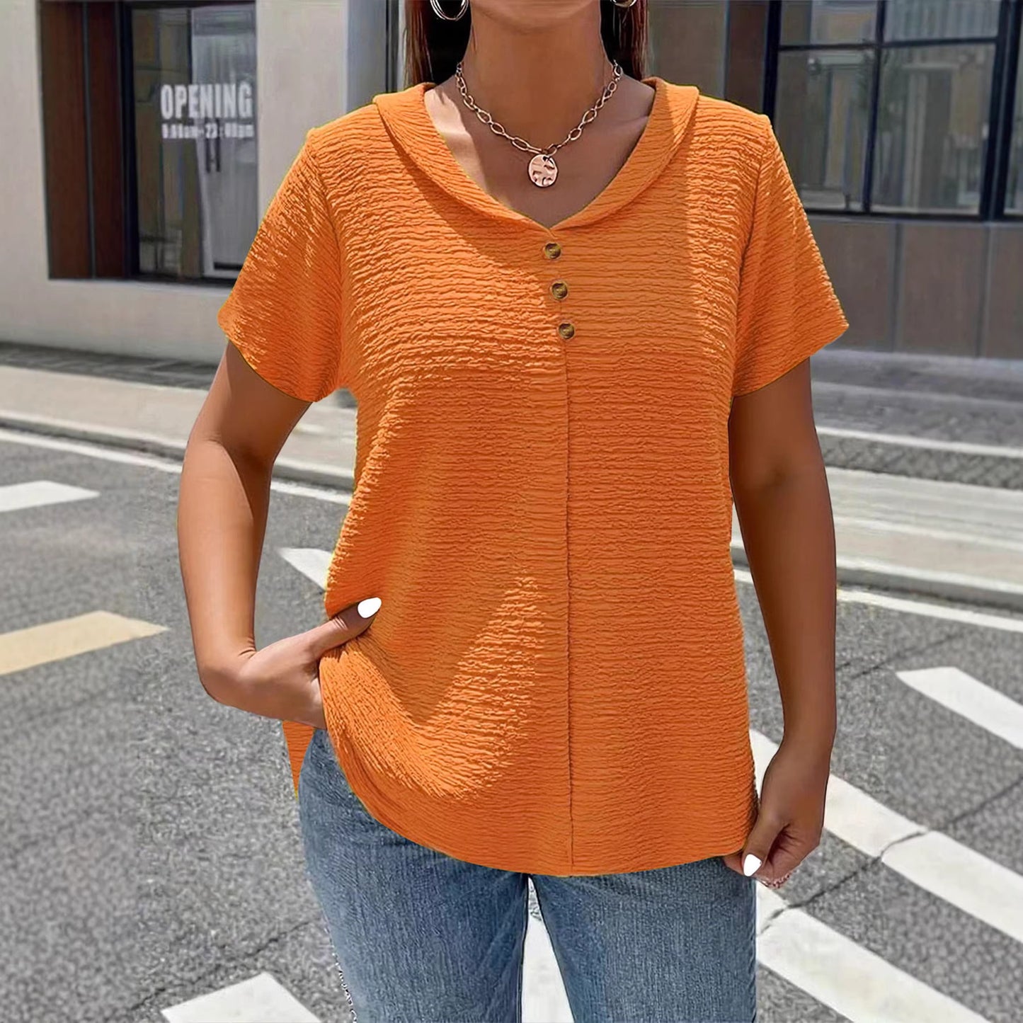 【L-6XL】2026 Nowy Plus Size Jednokolorowy Teksturowany Plisowany T-shirt Damski w Stylu Lalki