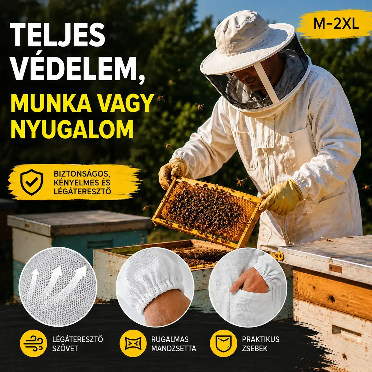 【M-2XL】🐝Méhecske mintás overál 3D pamuthálóból