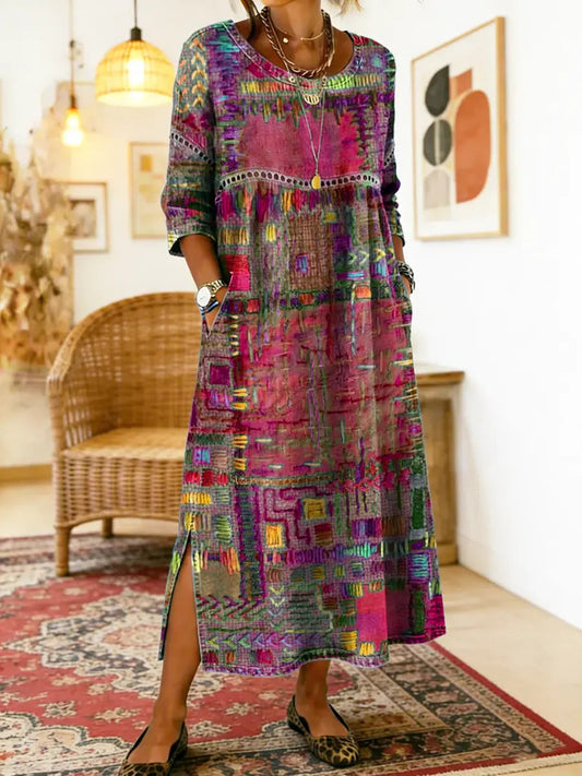Manuela | Bohém maxi ruha etnikus patchwork mintával