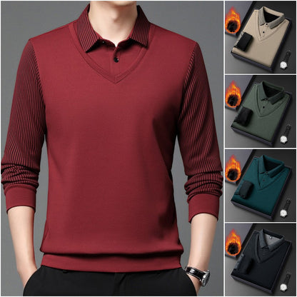 👔【M-4XL】Kétrészes műszálas póló foltvarrásos csíkokkal
