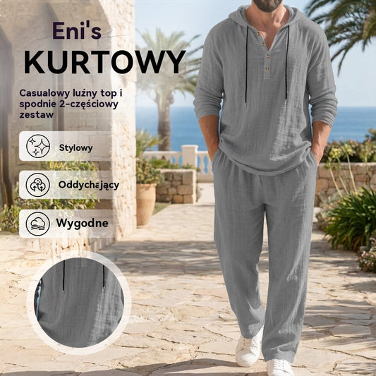 📢📢 50% ZNIŻKI🔥 Dwuczęściowy komplet męski - luźna bluzka i spodnie z kapturem ✅️Płatność przy odbiorze