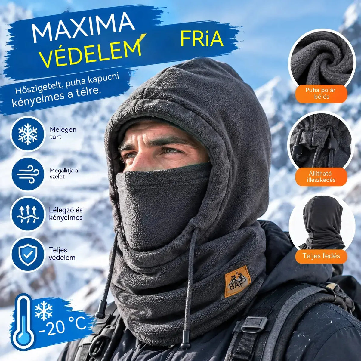 🔥【Vásárolj 1-et, kapsz 1-et ingyen】❄️ Teljes takarást biztosító, polárbéléses termikus sapka, amely akár -20 Celsius-fokig is melegen tart. ⛷️ Ideális síeléshez, motorozáshoz és szabadtéri tevékenységekhez.