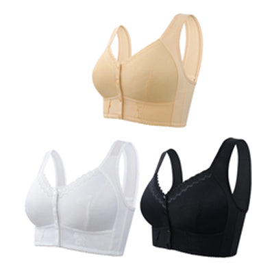 💕🎁(3 τεμάχια)【45kg-155kg】Μεγάλο, αναπνεύσιμο, απαλό βαμβακερό σουτιέν με κουμπιά μπροστά