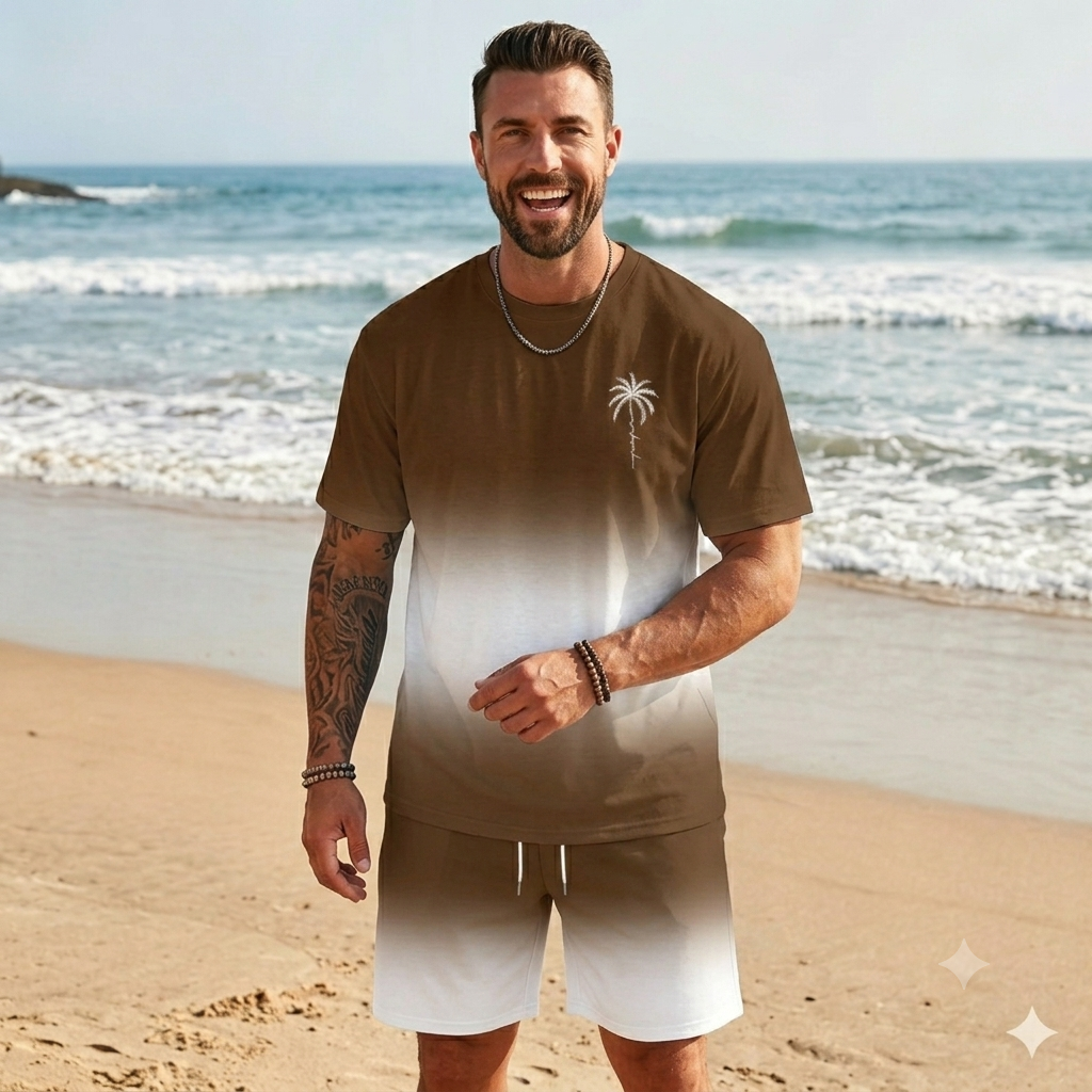 🌴【S-5XL】Új nyári divatos férfi szett, mintás pólóval és rövidnadrággal, laza szabással
