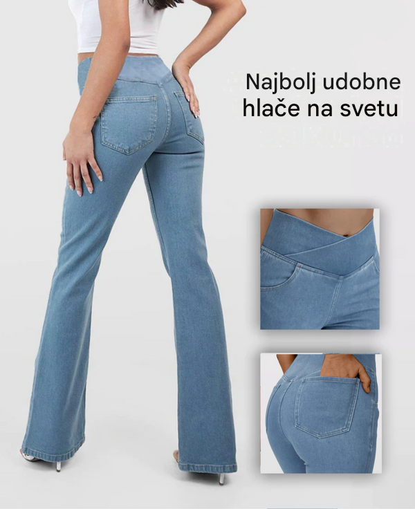 【XS-4XL】Oprijete kavbojke z visokim pasom in razširjenimi hlačami za oblikovanje zadnjice