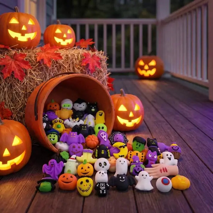 🎃【50 darab】🎃 Halloween-témájú stresszoldó játékok; imádnivaló tök- és szellemformájú stresszlabdák.