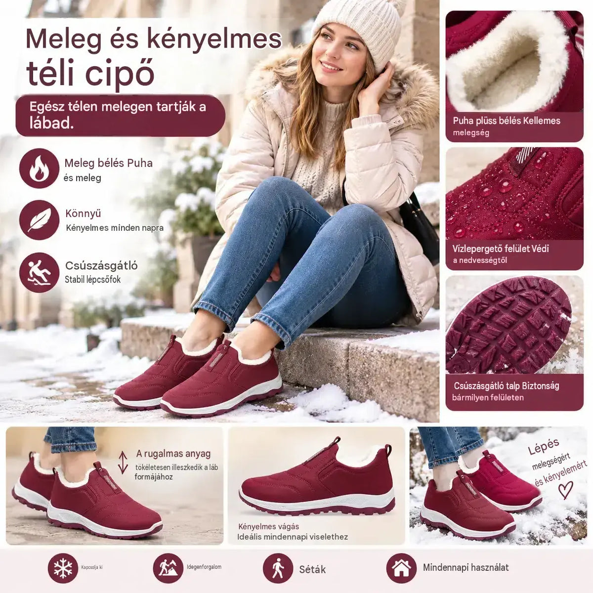 😀🎉 Polár bélés🔥【35-41-es méret】Női meleg pamut vízálló téli csizma.