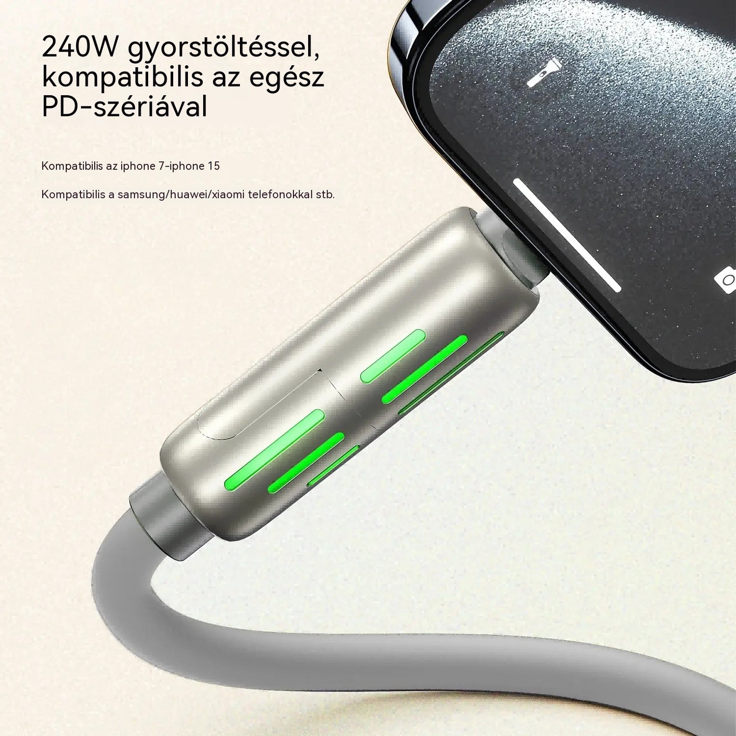 🔥【2 db 9000 Ft】🔥(2 méter hosszú) 4 az 1-ben PD 240W kábel - Gyors USB-C, Lightning és USB-A töltés, alumínium és szilikon kivitel, adatátvitel ⚡📱