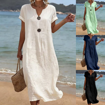 ✨【S-3XL】Elegáns len-pamut ruha, kényelem és frissesség
