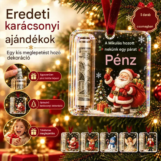 🔥5 darab 8900 Ft🎄 Karácsonyi pénzdísz ✨ Bankjegyeket rejtő karácsonyfadísz - kreatív és meglepő ünnepi ajándék.