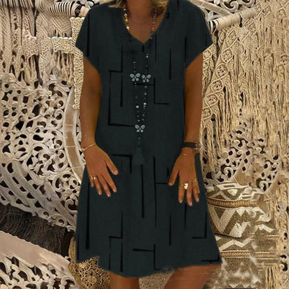 【🏆50% kedvezmény】👗【S-5XL】V-nyakú nyomott pamutruha