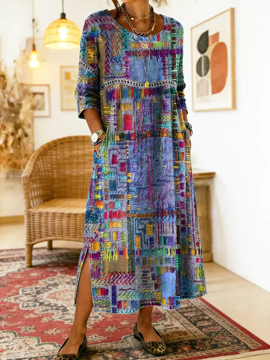 Manuela | Bohém maxi ruha etnikus patchwork mintával