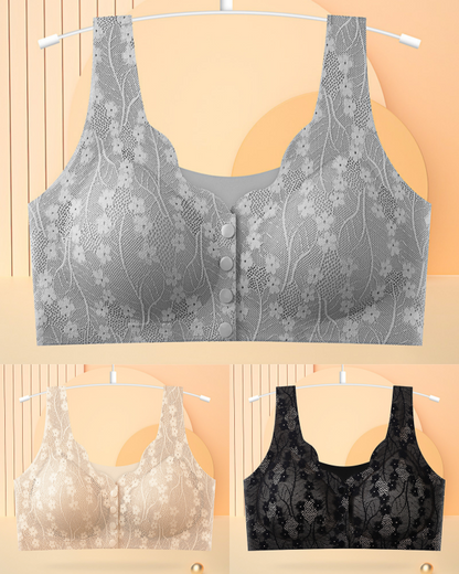 😍【Korlátozott ideig 50% kedvezmény】👙【3 darab】【40-100KG】Női vezeték nélküli csipke melltartó elülső rögzítéssel