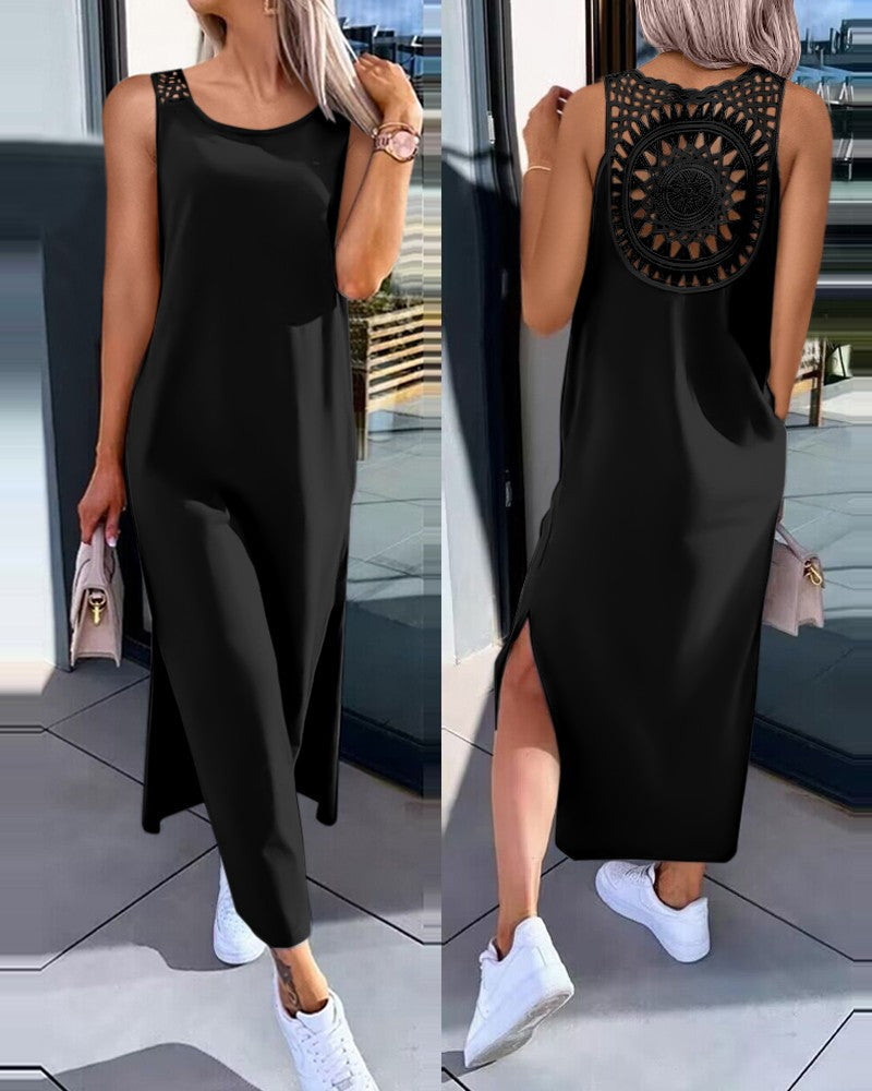 【30% OFF】【S-XXL】Nyári ruha oldalsó hasítékos, ujjatlan, csipkés