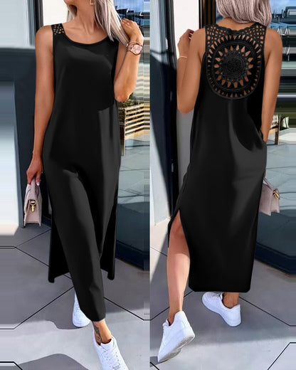 【30% OFF】【S-XXL】Nyári ruha oldalsó hasítékos, ujjatlan, csipkés