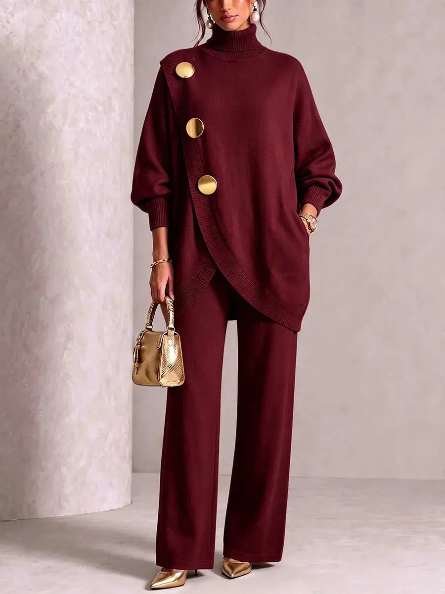 ✨🔥 Féláron + Ingyenes szállítás 🚚💕 Elegáns női szett: garbó és bő szárú nadrág – Kényelmes és stílusos 👗