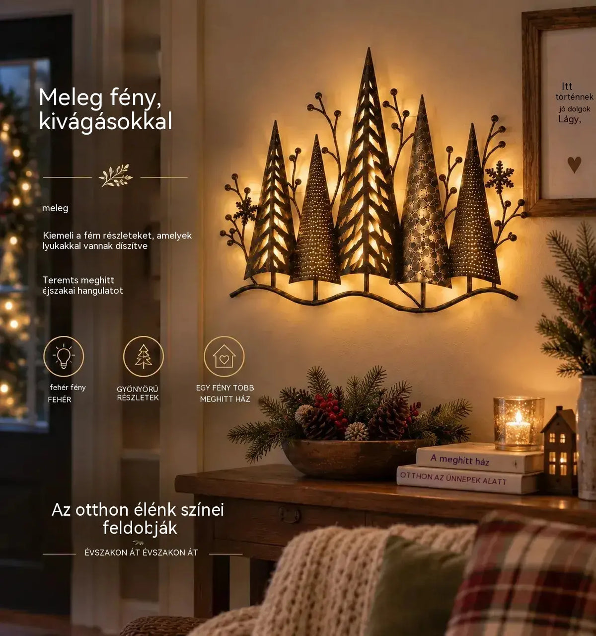 🎄🕯️ Erdőmotívummal és vintage ihletésű, megvilágított fém fali dekoráció 🌙
