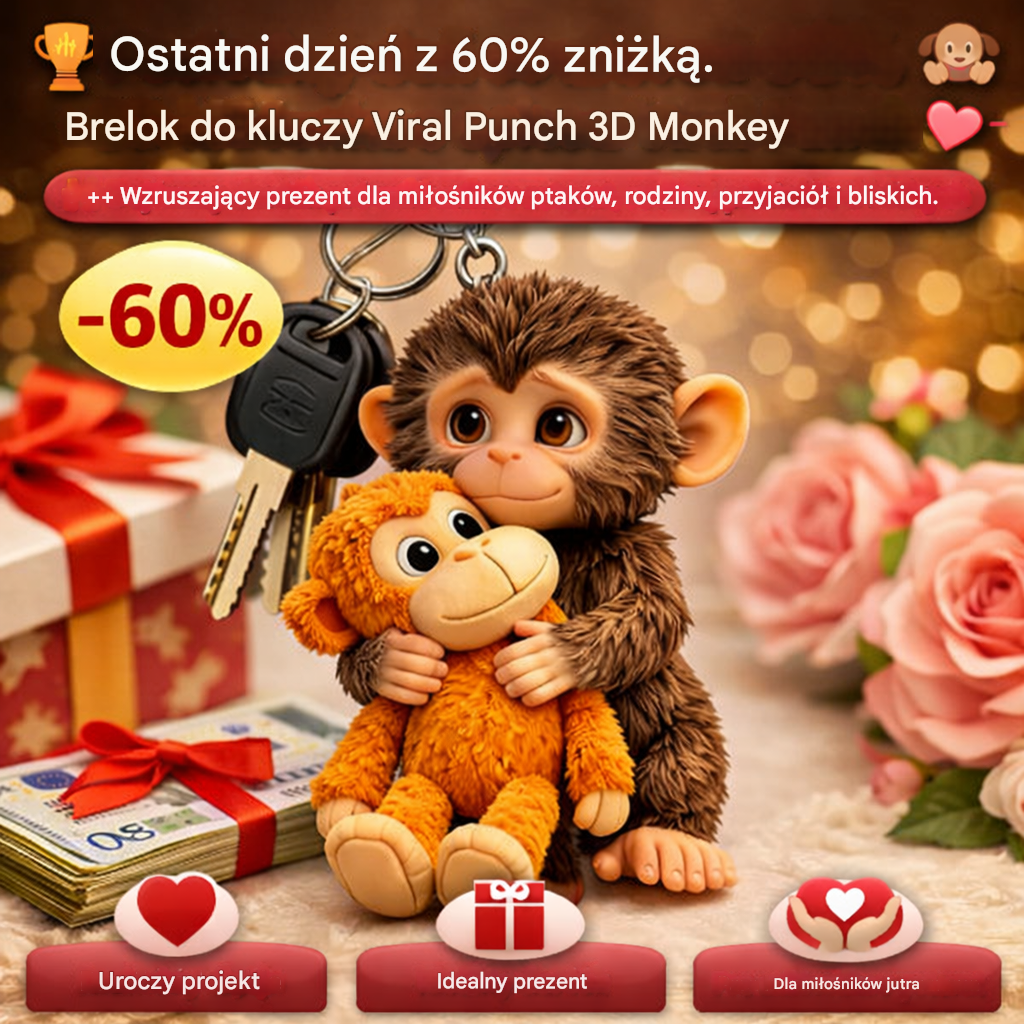 🏆 🐵 Brelok 3D z małpką 💕🎁 Chwytający za serce prezent dla miłośników zwierząt, rodziny, przyjaciół i bliskich.