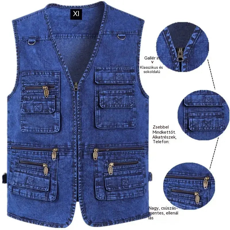 🔥50% kedvezmény【XL-7XL】2026 Férfi Több Zsebes Farmer Mellény