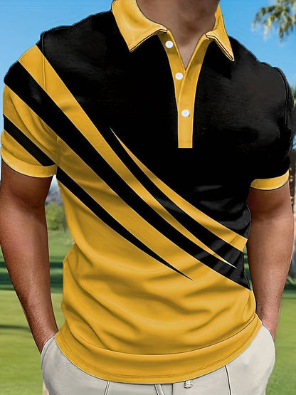👔【S–6XL】Nagyméretű férfi nyári új 3D nyomott csíkos POLO póló