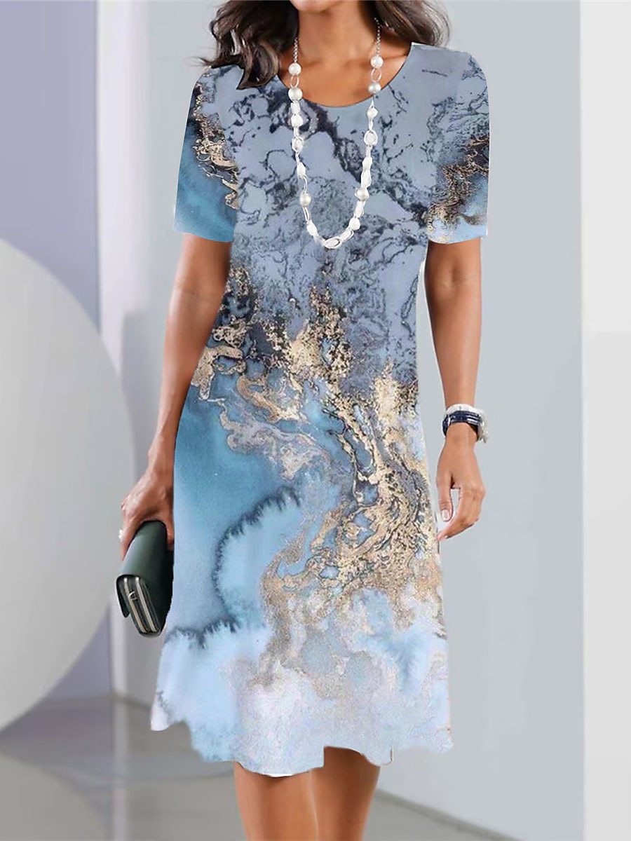 👗【XS-5XL】2026 szexi női kerek nyakú, nyomott ruha