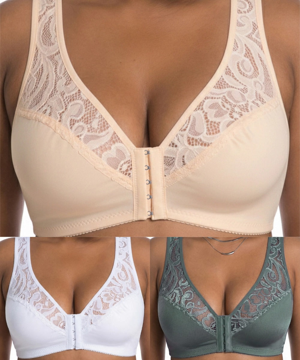 💖【Zestaw 3-częściowy】Najniższa cena wszech czasów【L-4XL】😍🩲Biustonosz push-up w dużym rozmiarze, piękna koronka, push-up i wydrążony design, zapięcie z przodu