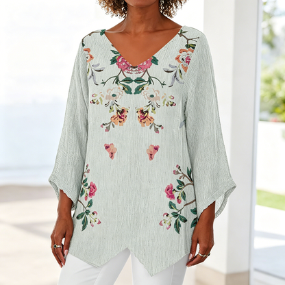 ⏳ Utolsó nap – 50% kedvezmény 😍【S~5XL】Női V-nyakú mintás alkalmi hosszú ujjú felső, 3/4 ujjú
