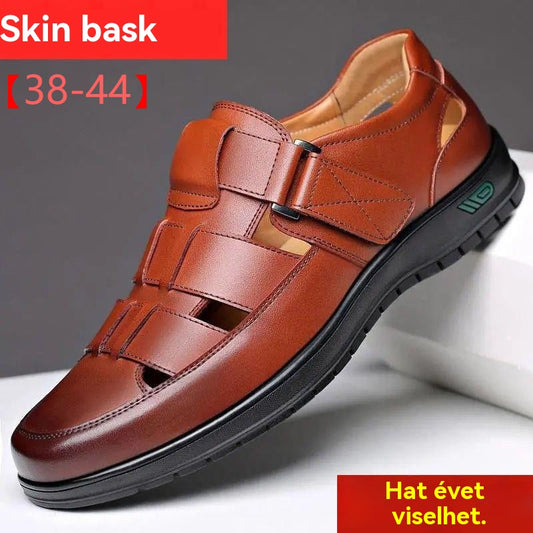 【38-44】👞2026 Nyári Férfi Valódi Bőr Lélegző, Üreges, Csúszásmentes Alkalmi Szandál-U