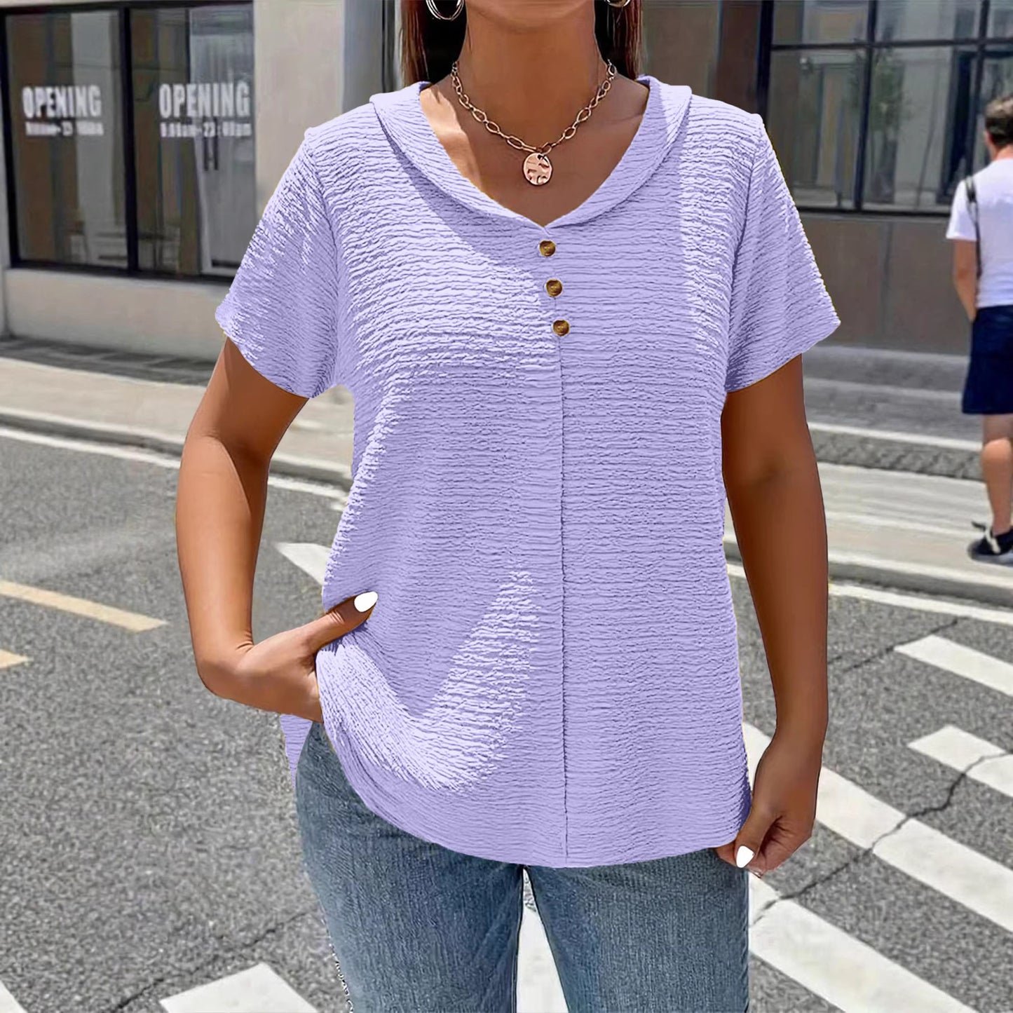 【L-6XL】2026 Nowy Plus Size Jednokolorowy Teksturowany Plisowany T-shirt Damski w Stylu Lalki