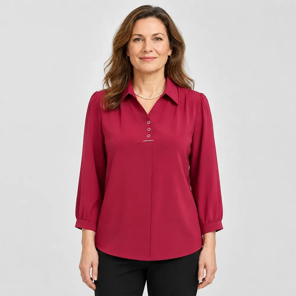 ✨👚Elegáns, klasszikus galléros női pólóblúz – laza szabás, nagy méretek (XL-6XL), finom, légáteresztő és sokoldalú anyag, őszre-tavaszra