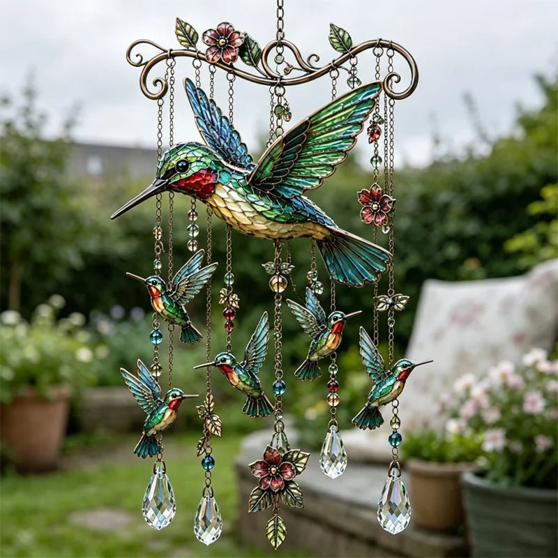 50% kedvezmény🐦Kristály szélcsengő kolibrivel és retró stílusú festett mintával