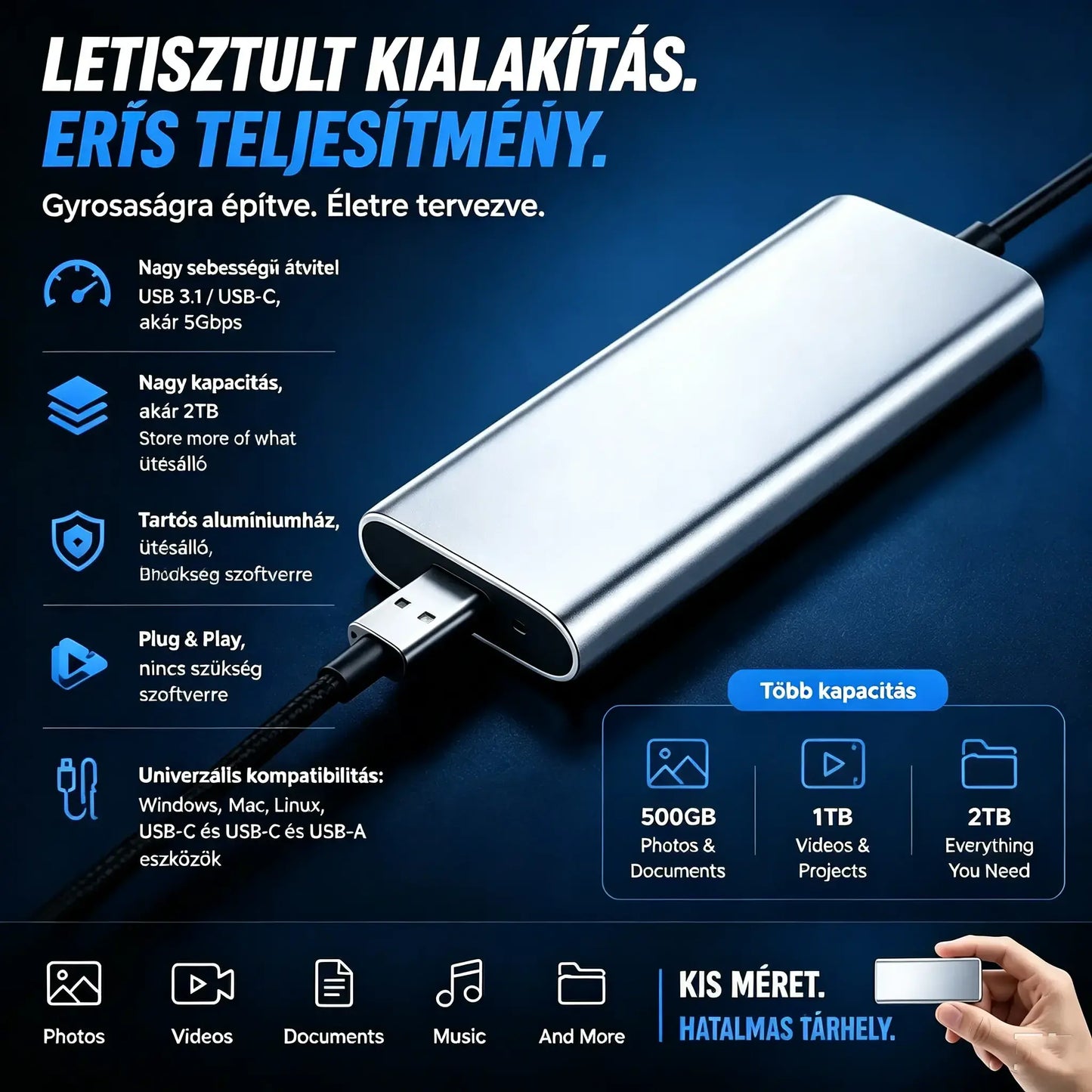 【Második termék féláron】Hordozható külső SSD meghajtó - Védd meg fotóidat, videóidat és fontos fájljaidat.