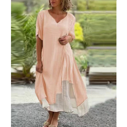 【S-4XL】Divatos V-nyakú hamis kétrészes szabálytalan ruha