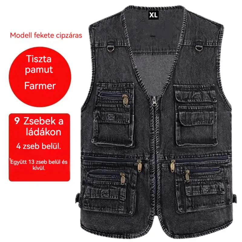 🔥50% kedvezmény【XL-7XL】2026 Férfi Több Zsebes Farmer Mellény