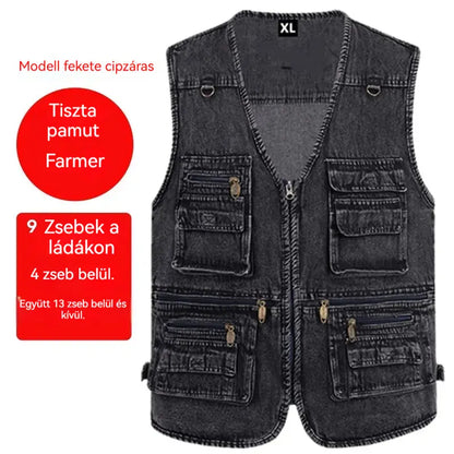 🔥50% kedvezmény【XL-7XL】2026 Férfi Több Zsebes Farmer Mellény