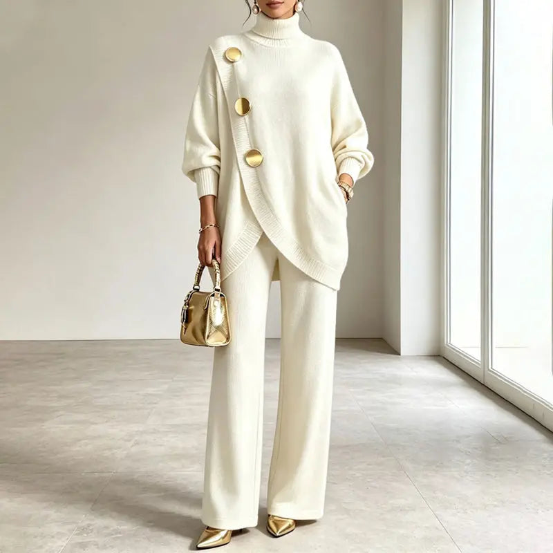 ✨🔥 Féláron + Ingyenes szállítás 🚚💕 Elegáns női szett: garbó és bő szárú nadrág – Kényelmes és stílusos 👗