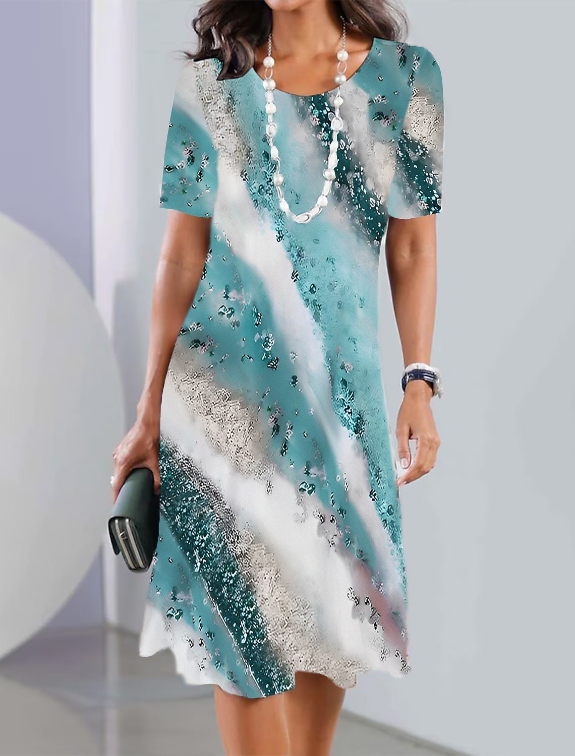 👗【XS-5XL】2026 szexi női kerek nyakú, nyomott ruha
