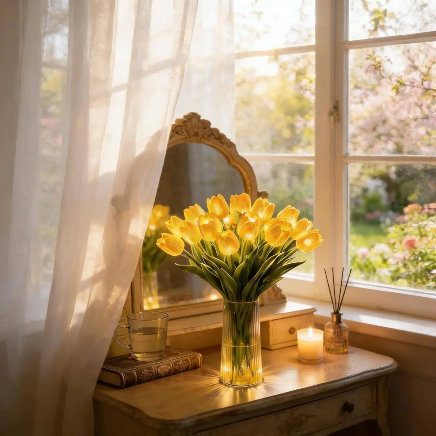 🌷🌷Egy 15 tulipánból álló csokor éjszakai fénynek