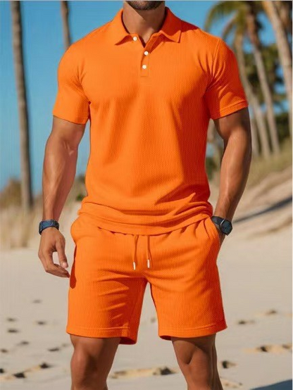 【S~3XL】Férfi szett, amely egy rövid ujjú ingből és egy rövidnadrágból áll, tökéletes hétköznapokra.