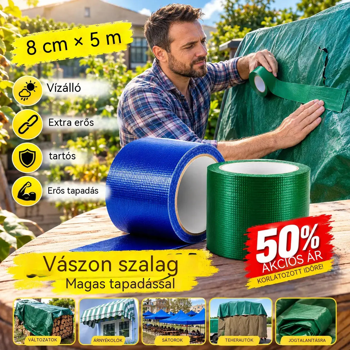 [2 darab 9200 Ft] Nagy tapadású vászonszalag