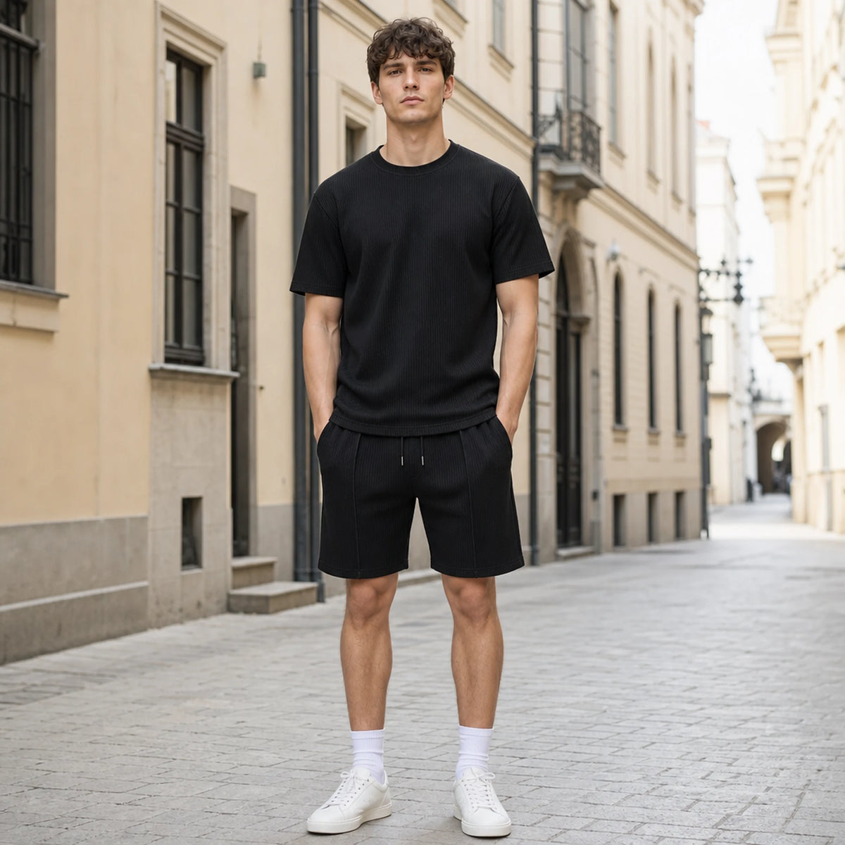 【S-2XL】2026 Nowa modna, teksturowana koszula polo z krótkim rękawem i kołnierzykiem, męska, casualowy garnitur