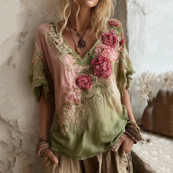 💕 Elegáns mély V-nyakú virágmintás blúz 【Korlátozott ajánlat: -45% KEDVEZMÉNY】 Méretek: S-4XL